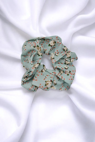 Λαστιχακι Μαλλιων Scrunchie Γαλαζιο Σχεδια Floral Λουλουδια
