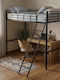 Pat pentru Copii Loft Bed Single Negru pentru Saltea 90x200cm