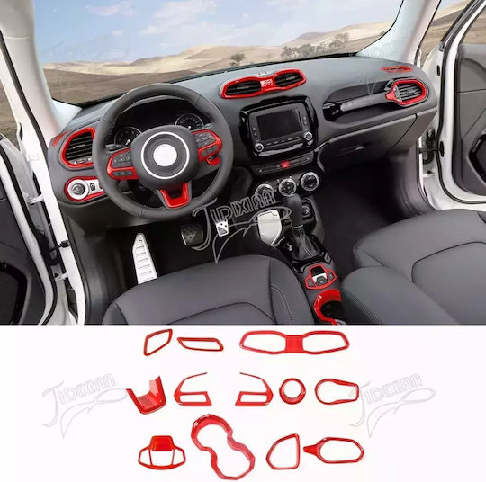 12-teiliges Set Innenraum Armaturenbrett & Konsolendekoration für Jeep Renegade 2016+ Rot Aif68