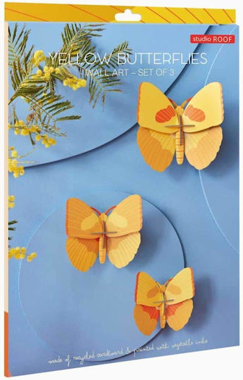 Studio Roof Διακοσμητικό Τοίχου Yellow Butterflies Σετ 3τμχ Ttm197