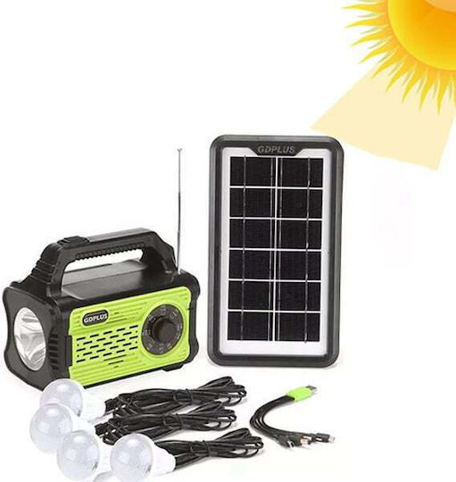 Solar Lighting System with Flash Light 4 Lamps Radio and USB Charging HOD-GDPLUS-GD-8076