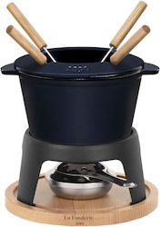 HKoenig Mont D'arbois Fondue-Topf mit Teelicht aus Gusseisen Blau