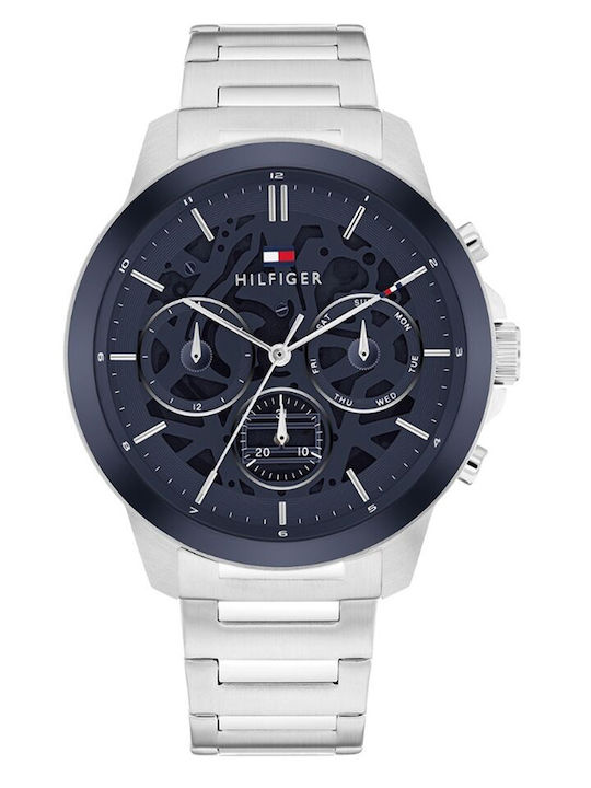 Tommy Hilfiger Henry Ceas Barbati 50mm Cronograf Baterie Cu Brățară Din Metal Argintie