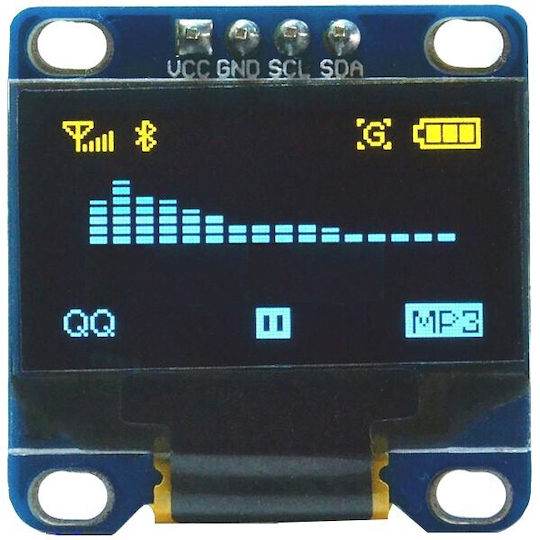 0.96" I2c 128x64 Oled Lcd Οθόνη Ssd1306 Κίτρινο Μπλε