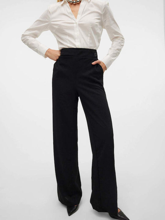 Damen Stoffhose in Breit Bein Stil Schwarz
