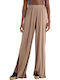Pants Women's High-waisted Fabric Trousers with Elastic Beige
