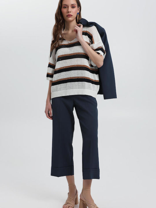 Women's Fabric Capri Trousers with Elastic Blue