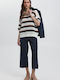 Women's Fabric Capri Trousers with Elastic Blue