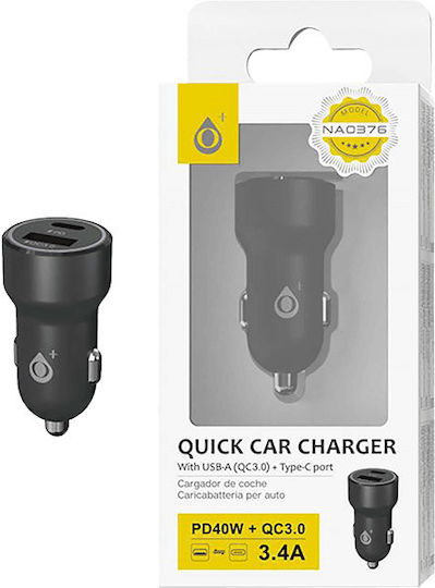 Moveteck Moveteck Autoladegerät 40W Mit 1xUSB-A 1xType-C Schwarz