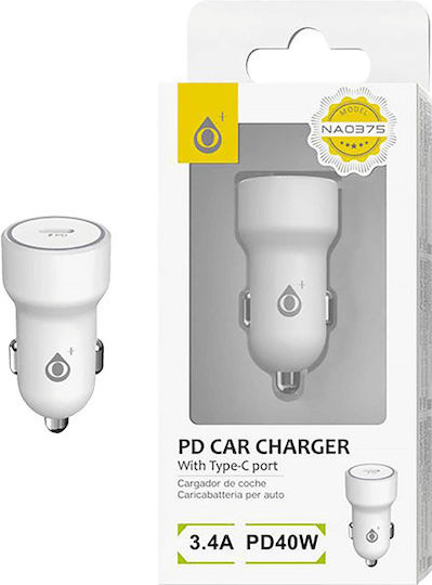 Moveteck Car Charger 40W with One Port 1xType-C White Color