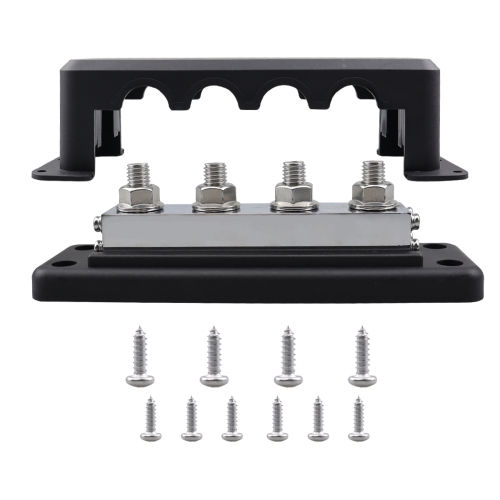 RV 600A High Current 4-Way Busbar Straight Wiring M10 Black