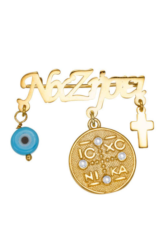 Ioannis Kosmima Child Safety Pin made of Gold Plated Silver with Cross