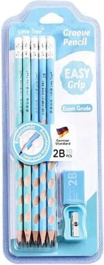 Μολυβια Γομα Ξυστρα Σετ 10τμχ Groove Pencil Easy Grip 2b Γαλαζιο Μεντα