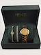 Ieke-6128 Set Womens Battery Watch With Gold Metal Bracelet