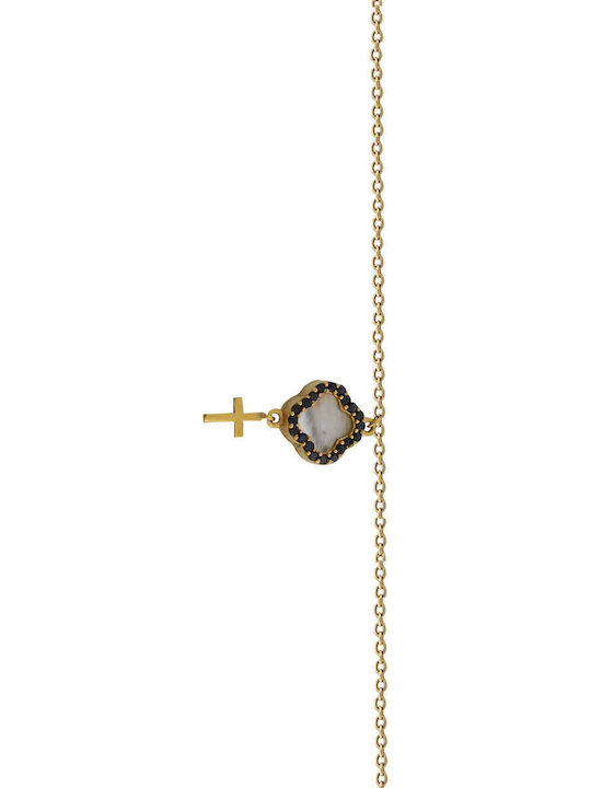 Mertzios.gr Дамско Гривна с дизайн Кръст от Злато 14K с Циркон