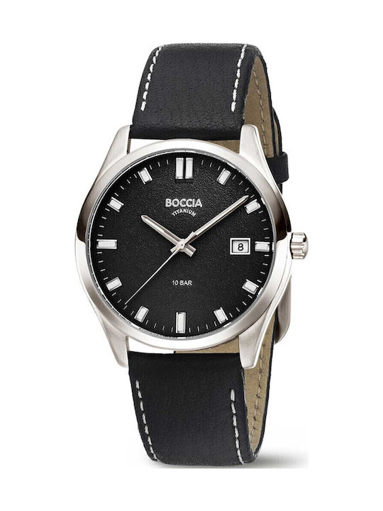 Boccia Herrenuhr Batterie mit Schwarz Lederarmband