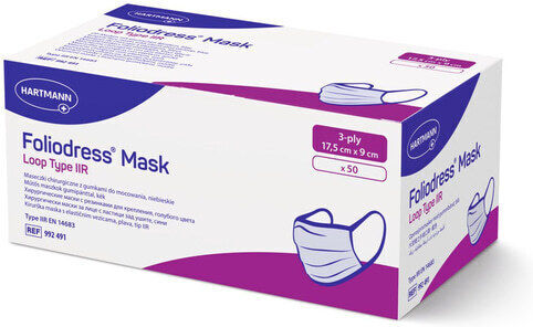 Hartmann Foliodress Mask Loop Type Ii R Protective Mask Non-Reusable Type IIR Surgical Blue 9924910 50pcs