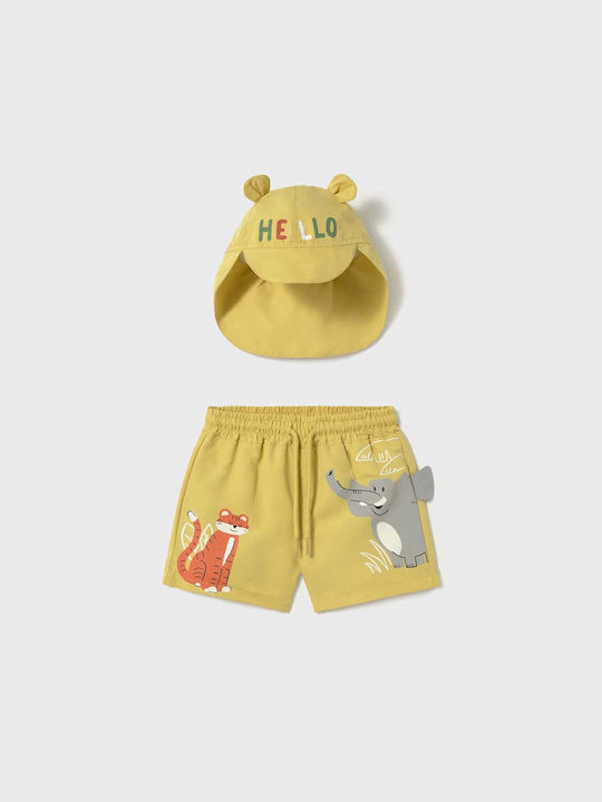 Mayoral Play Kids Swimwear Swim Shorts with Hat Yellow