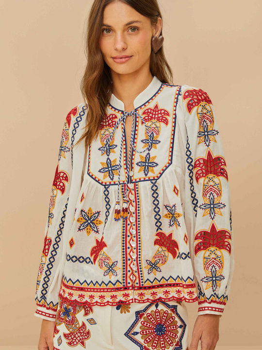 Damen Bluse Baumwolle Off-White