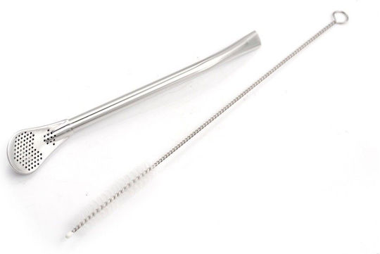 Bombilla Strohhalm Silber mit Bürste 1Stück