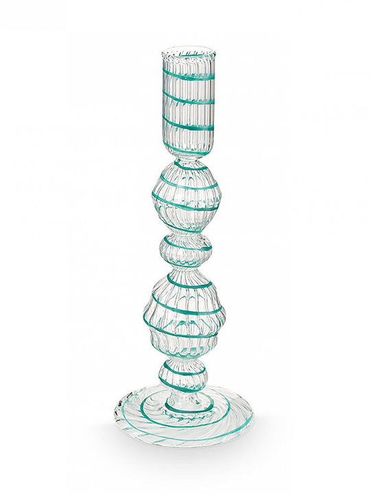 Pip Studio Κηροπηγιο Γυαλινο Γαλαζιες Λεπτομεριες 22cm