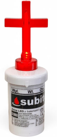 Elektrische Kerze Subito S5 Kreuz Weiß Beleuchtet Rotes Kreuz 4,2*12,5cm Inklusive 2 AA Batterien