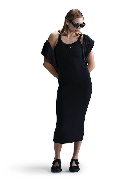 Sportswear Midi Φόρεμα Πλεκτό Ντραπέ Μαύρο