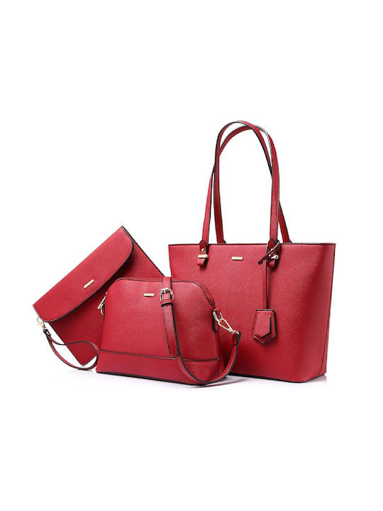 Lovevook Σετ Γυναικεία Τσάντα Shopper Ώμου Κόκκινη