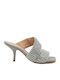 Leather Mules with Thin Low Heel in Gray Color