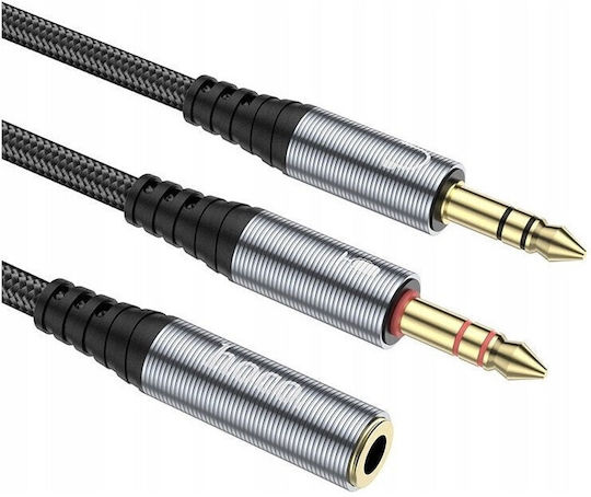Hoco Hoco 3.5mm Jack Cable Female - 2x 3.5mm Male Gray Length 0.25m
