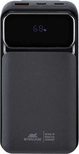 Rivacase VA2221 Power Bank 20000mAh 22.5W με Θύρα USB-A και Θύρα USB-C Power Delivery / Quick Charge Μαύρο