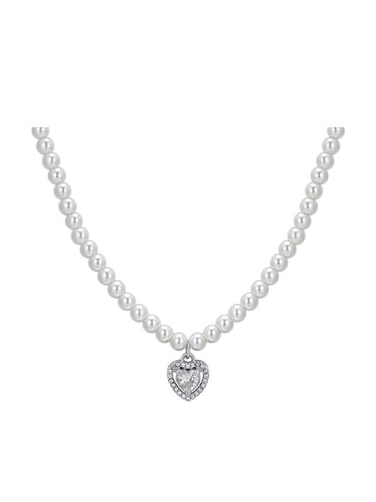 Luca Barra Necklace from Steel with Pearls