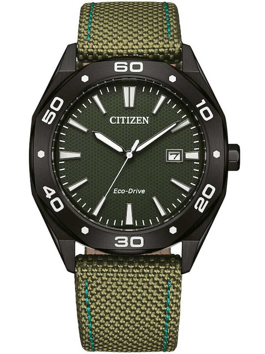 Citizen Мъжки Часовник 41mm На Батерия С Зелен Текстилен Каишка