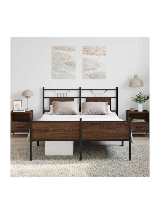 Doppelbett Aus Holz Braun mit Lattenrost für Matratze 137x190cm