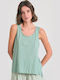 Women's Blouse Cotton Sleeveless Turquoise