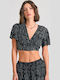 Γυναικείο Crop Top με V Λαιμόκοψη Μαύρο