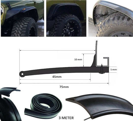 Rubber Fender Protector for Jeep Offroad SUV Van 3m X 4.5cm Black