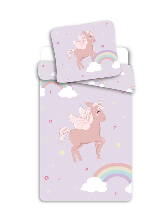 Unicorn Set Cearceaf Pentru Copii Single Roz