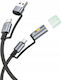 Hoco U138 LED / Braided USB 2.0 Cable USB-C male - USB-C / USB-A 60W Μαύρο 1.2m