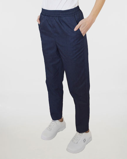 Unisex Ψηλόμεσο Παντελόνι Λάστιχο 2 Τσέπες Kazu-23tru1 Navy Melange-410cd