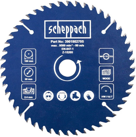 Scheppach Cutting Disc Wood Hole Diameter 160mm with 48 Teeth 1pcs
