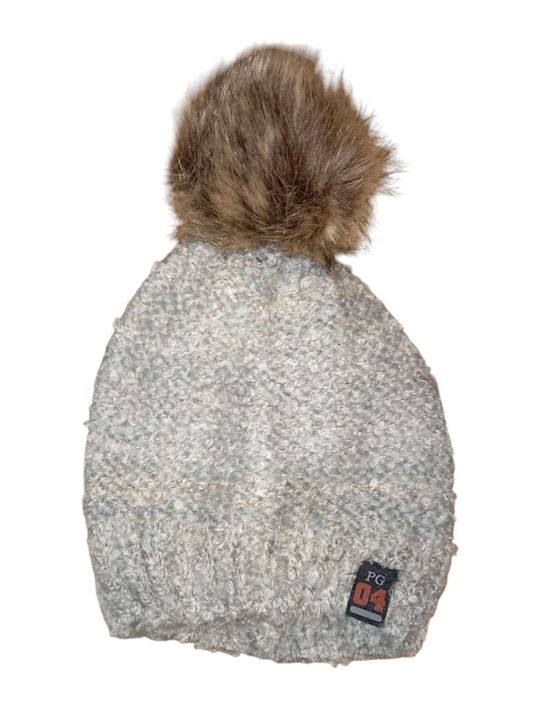 Pom Pom Beanie Γυναικείος Σκούφος Πλεκτός σε Γκρι χρώμα