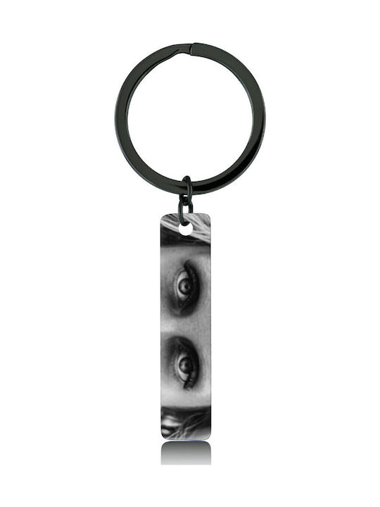 Keychain Photo Eyes Text Engraving Steel Black Ikey Bijou Box