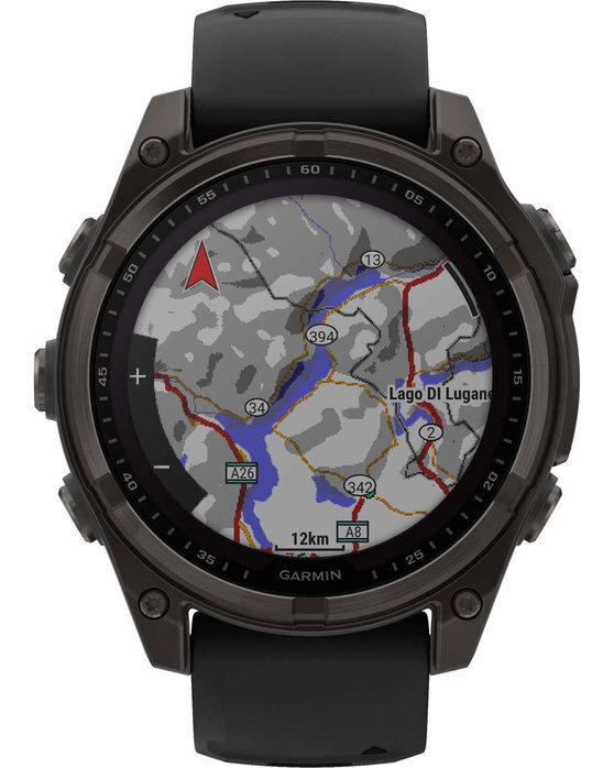 Garmin Fenix 8 Solar Titanium 47mm Αδιάβροχο Smartwatch με Παλμογράφο (Sapphire, Carbon Grey Dlc Titanium With Black/pebble Grey Silicone Band)
