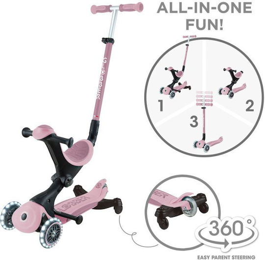 Globber Kids Scooter Foldable Go•Up Deluxe Lights Ecologic 3-Wheel with Seat Pink