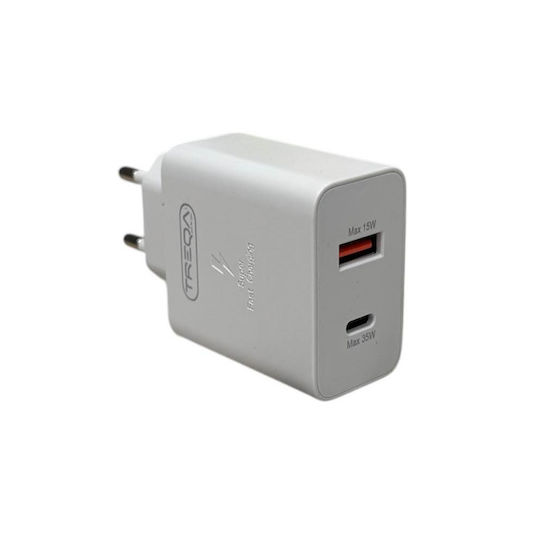 Treqa Ladegerät ohne Kabel mit USB-A Anschluss und USB-C Anschluss 35W Weißs (CH-639)
