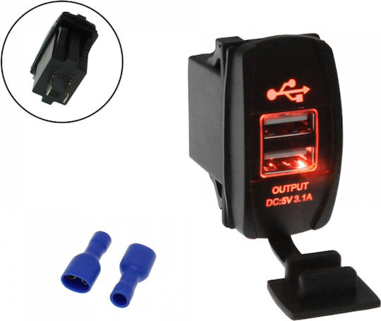 Charger 2 USB Ports 12V/24V Car Truck Boat Motorcycle Red OEM