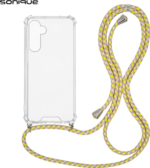 Sonique Armor Clear Silicone Case with Cord for Samsung Galaxy M55 5G Rainbow Yellow