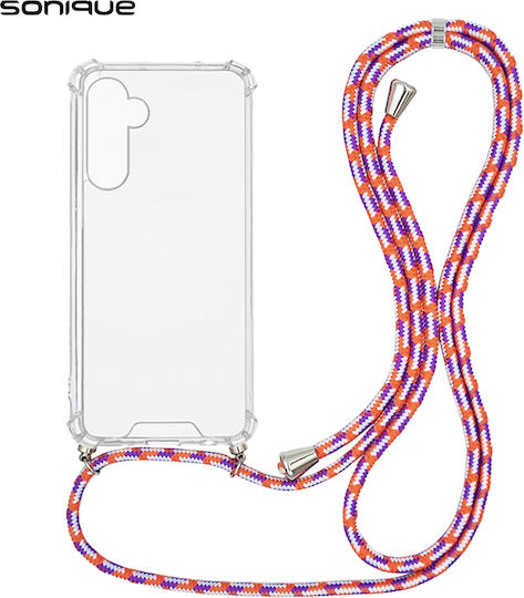 Carcasă transparentă din silicon Sonique Armor cu cordon pentru Samsung Galaxy M55 5G Rainbow Coral