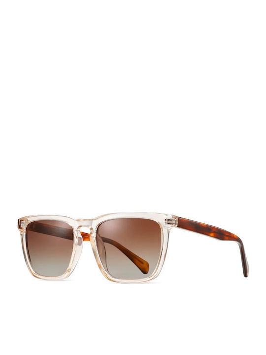 Moscow Mule Unisex Sonnenbrille mit Transparent Kunststoff Gestell und Braun Verlaufsfarbe Polarisiert Linse